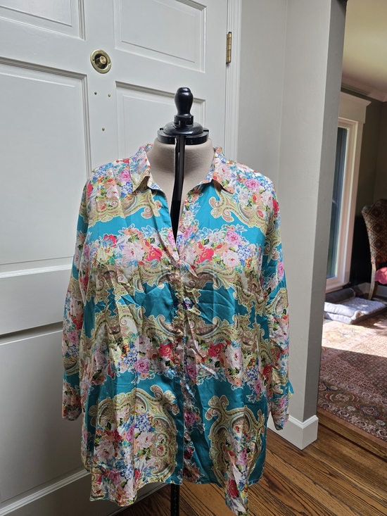 Johnny Was Tops - Johnny Was 2XL Multicolor Floral Paisley V-Neck Blouse